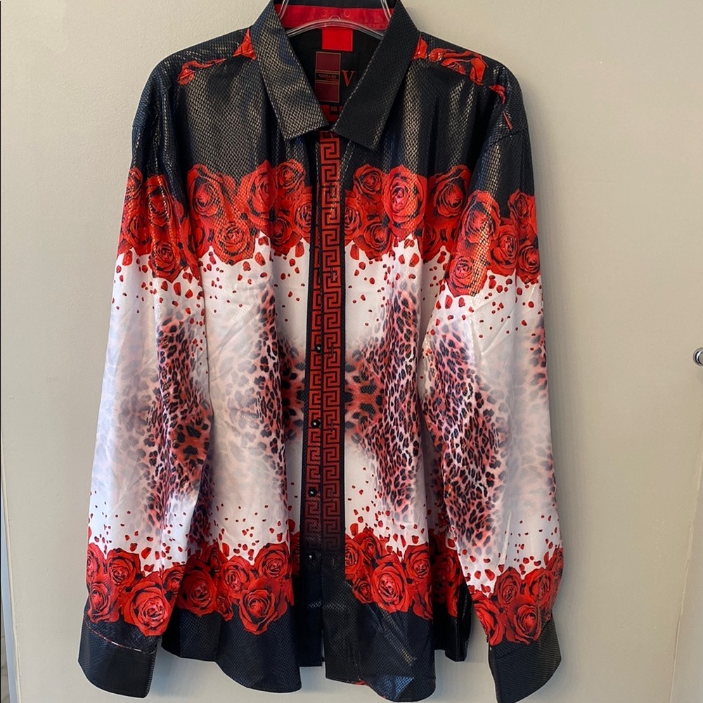 Vibrant Rose and Leopard Print Shirt NWOT